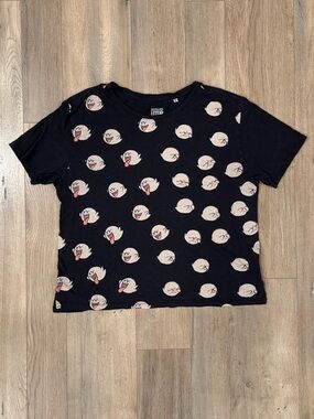 Black Short-Sleeve Tee with Ghosts Print
